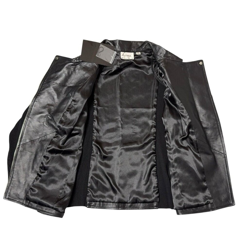 Leather Moto Jacket Zip Up Soft Black Knit Back Sleeves 18W Lined Casual Hip - Picture 12 of 16